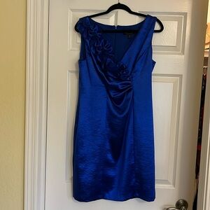 Beautiful Royal blue cocktail dress with ruffles across the bodice.